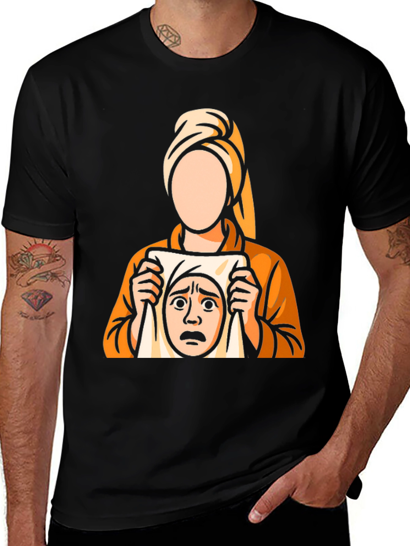 Variant 4 of Surprised Face Graphic Tee - Black Cotton T-Shirt