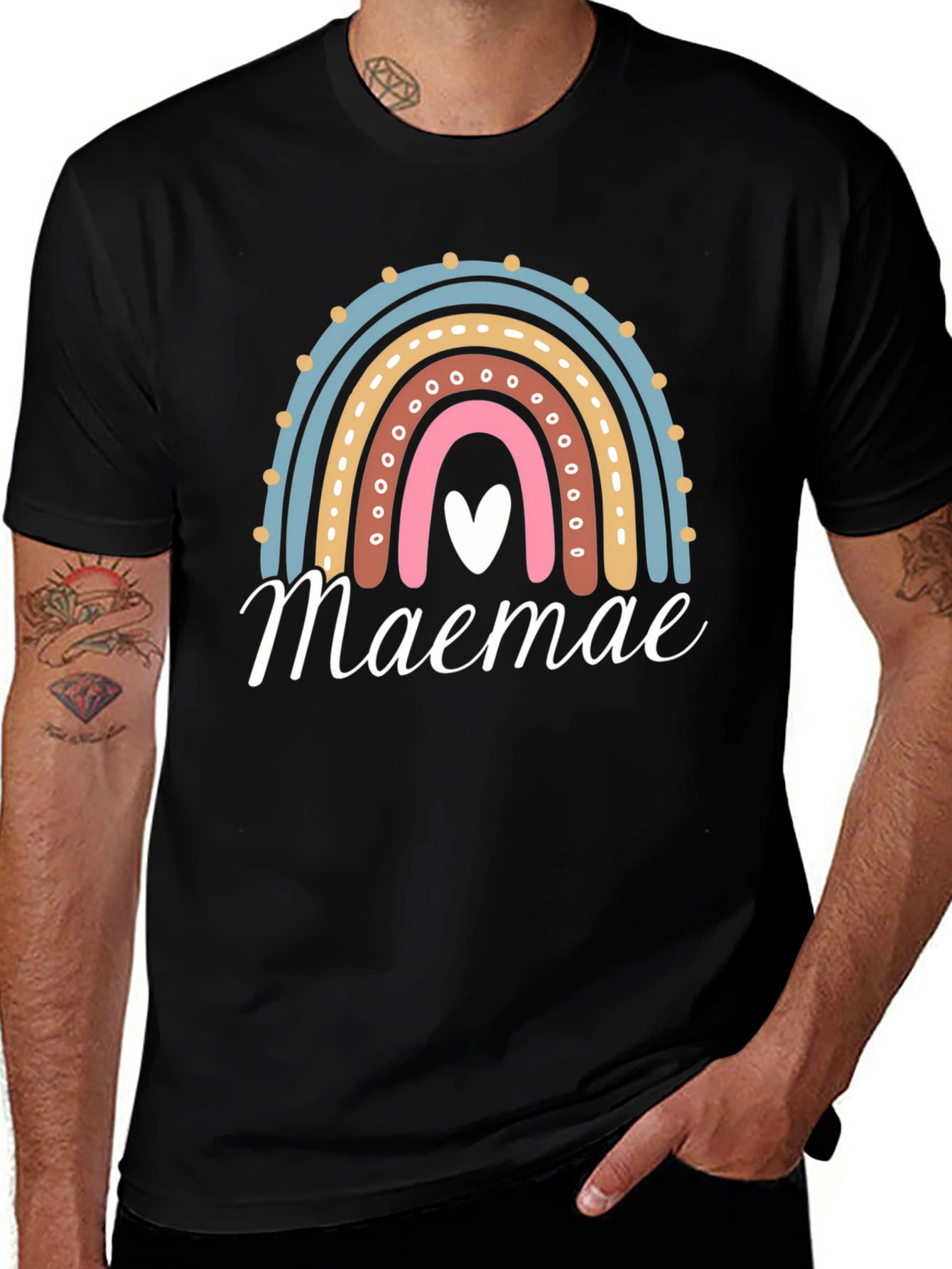 Variant 17 of Maemae Rainbow Graphic Tee - Heart Accent T-Shirt