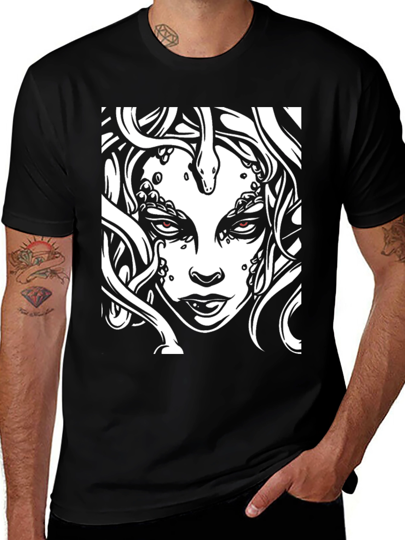 Medusa Graphic Tee - Black Cotton Blend T-Shirt