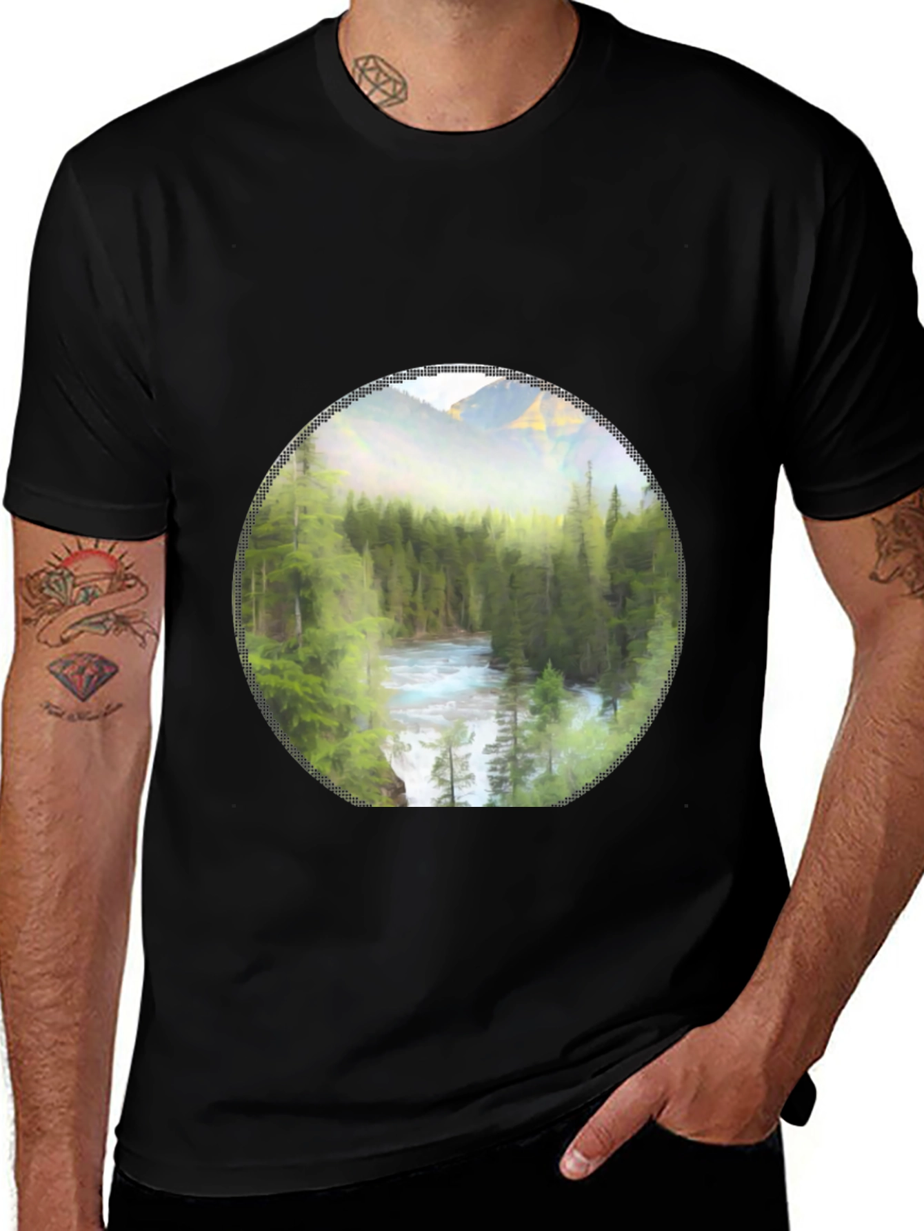 Variant 6 of Nature Scene Graphic Tee - Mountain River Print