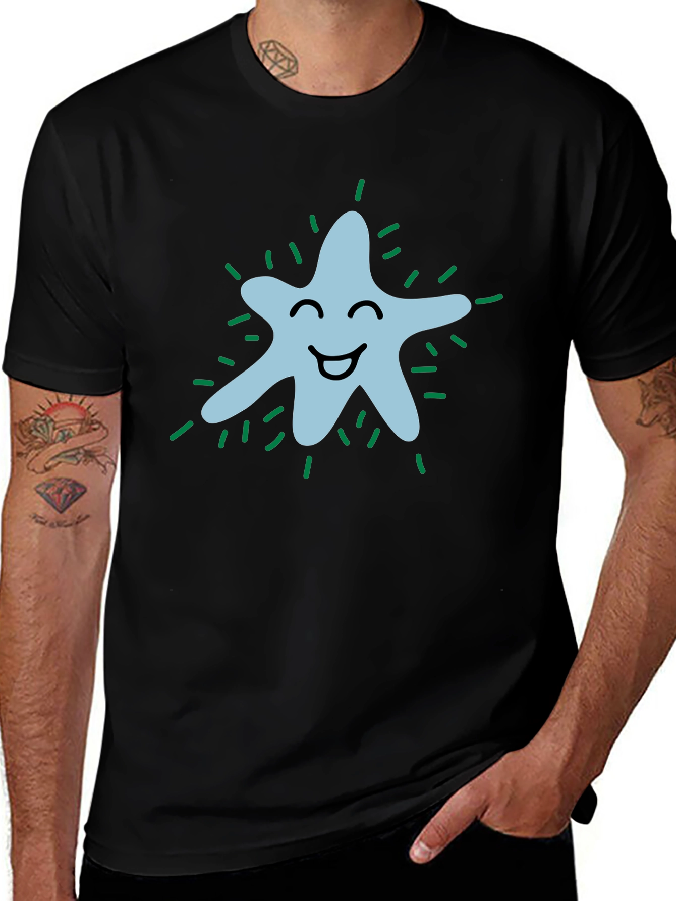 Cute Amoeba Graphic Black T-Shirt