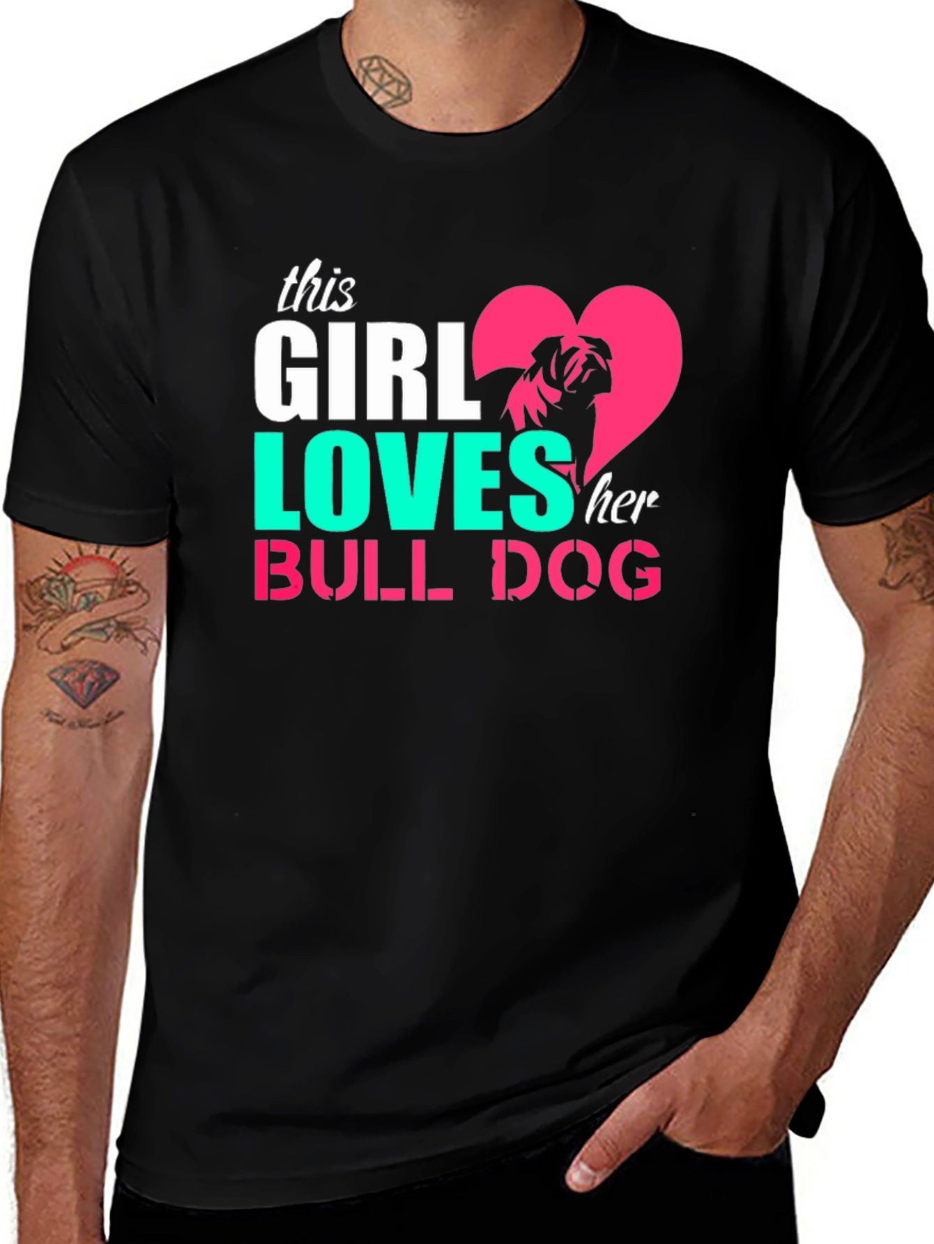 Variant 3 of Girl Loves Bulldog Graphic Tee - Black