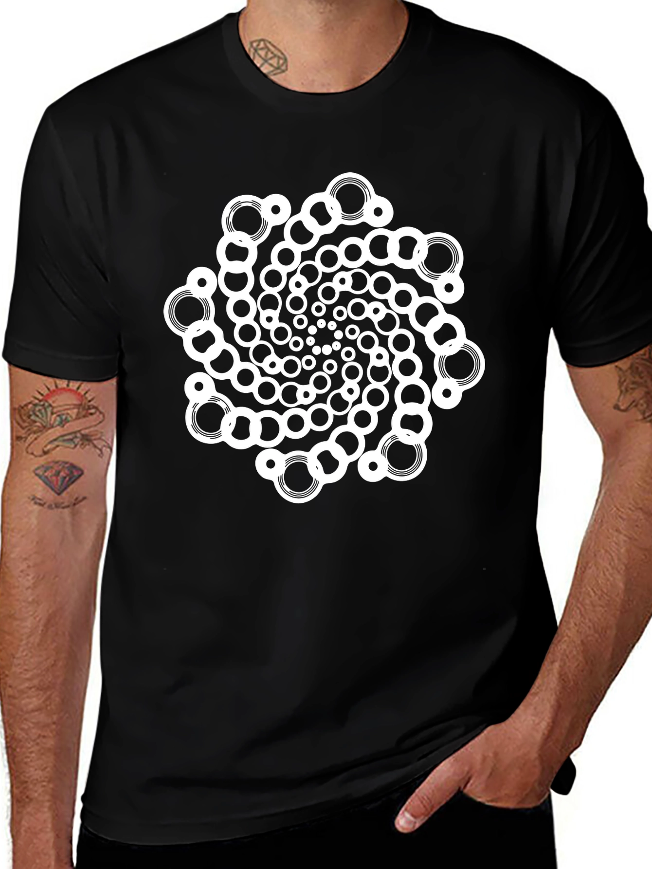 Variant 28 of Abstract Circular Pattern Black T-Shirt