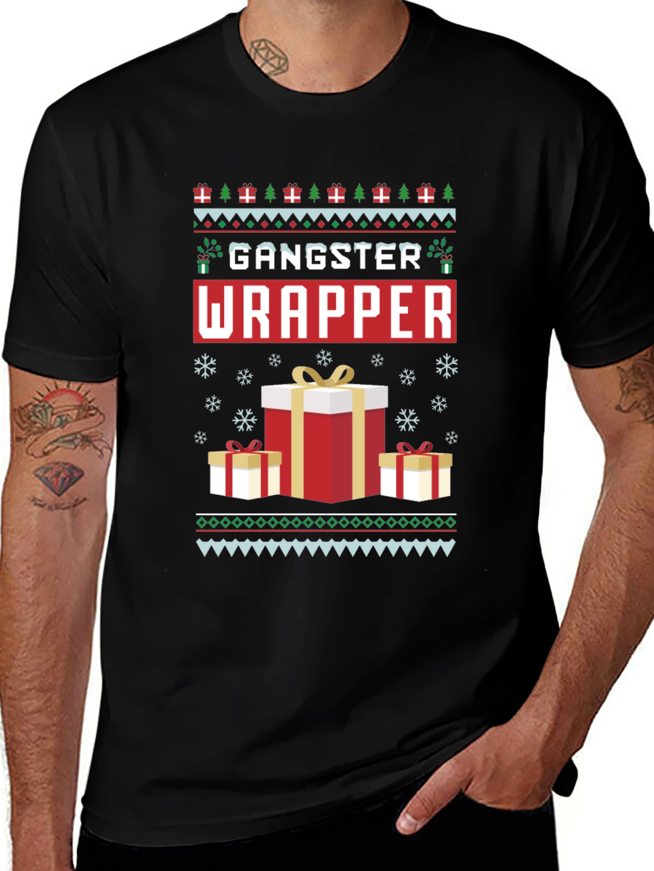 Variant 23 of Gangster Wrapper Ugly Christmas T-Shirt Holiday Gift
