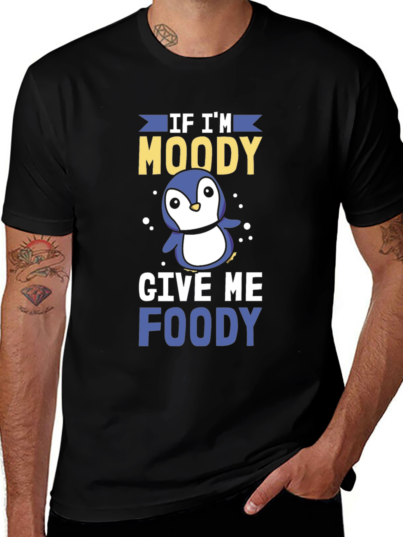 Variant 12 of Moody Penguin Graphic Tee - Men's Black T-Shirt