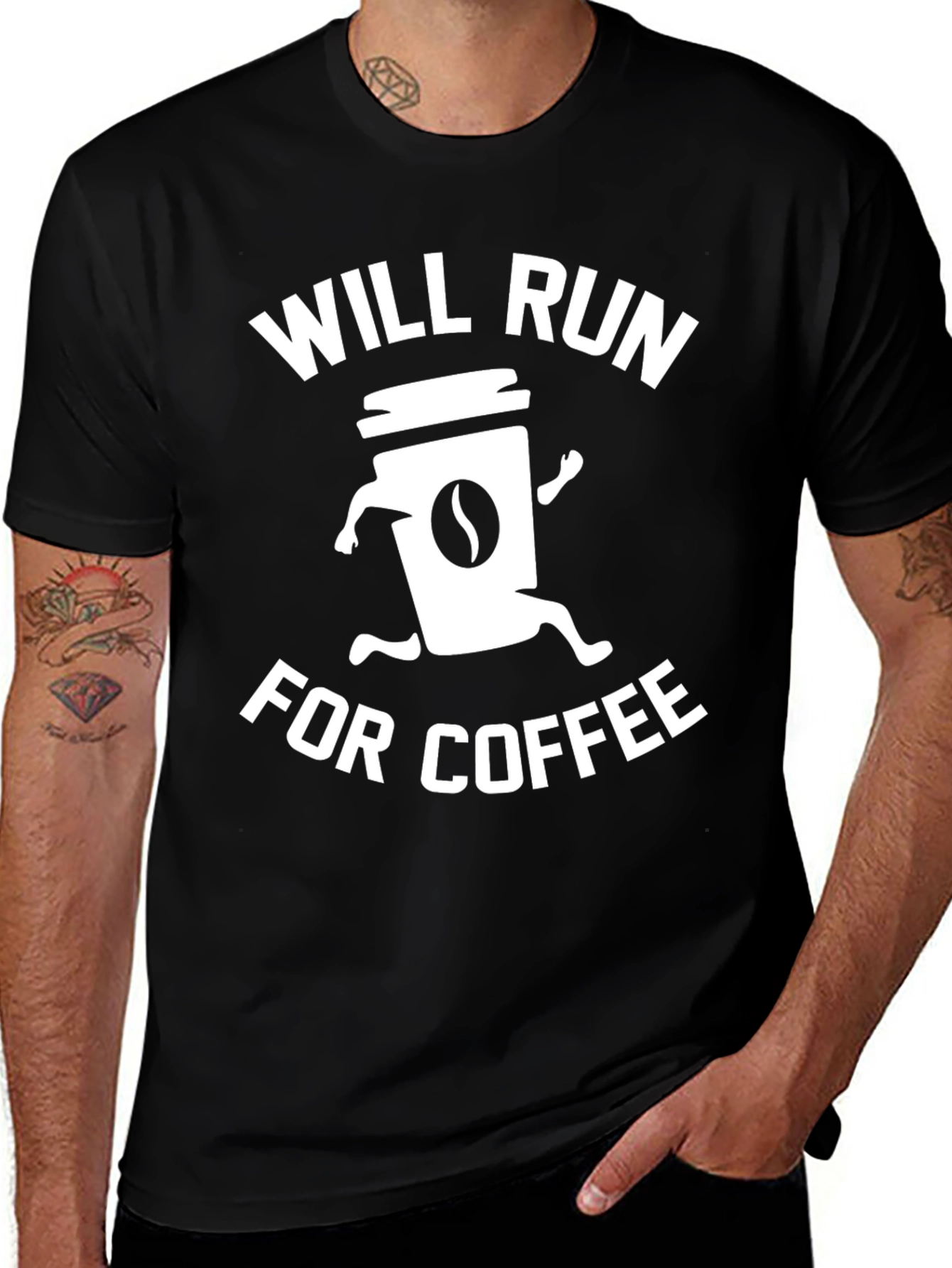 Variant 27 of Will Run for Coffee T-Shirt - Black Cotton