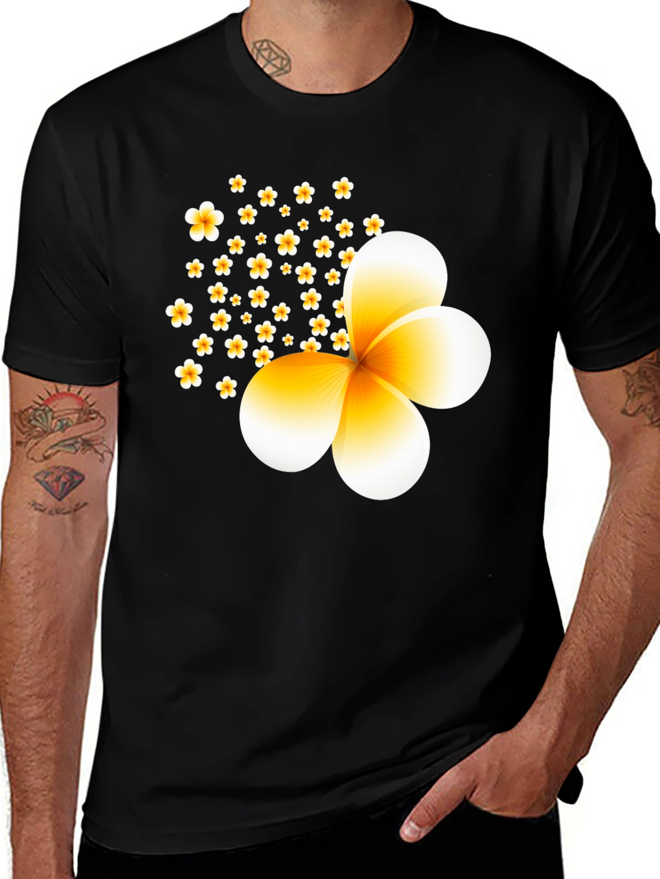 Variant 22 of Floral Print Black T-Shirt