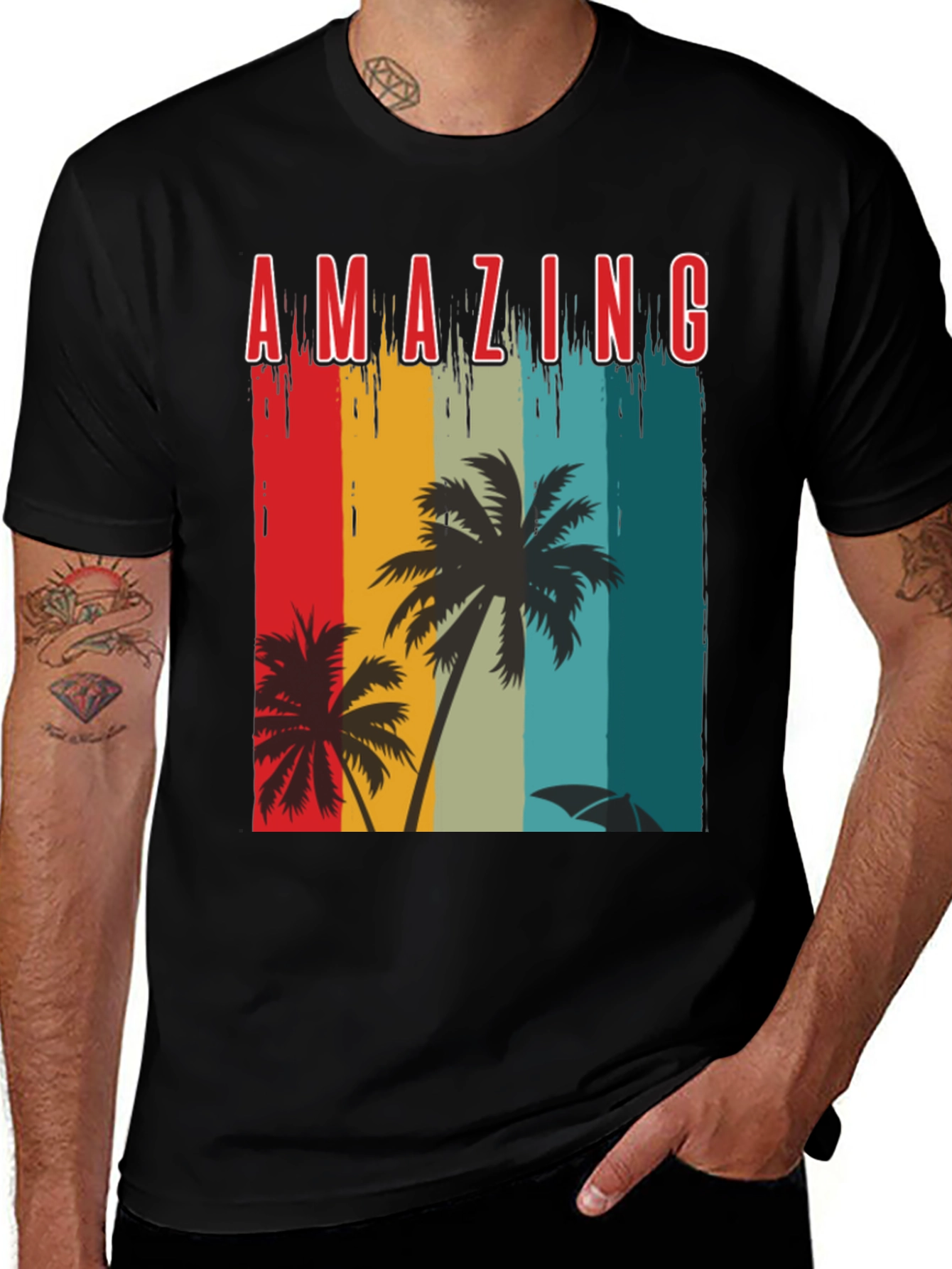 Variant 20 of Amazing Tropical Palm Tree Black T-Shirt