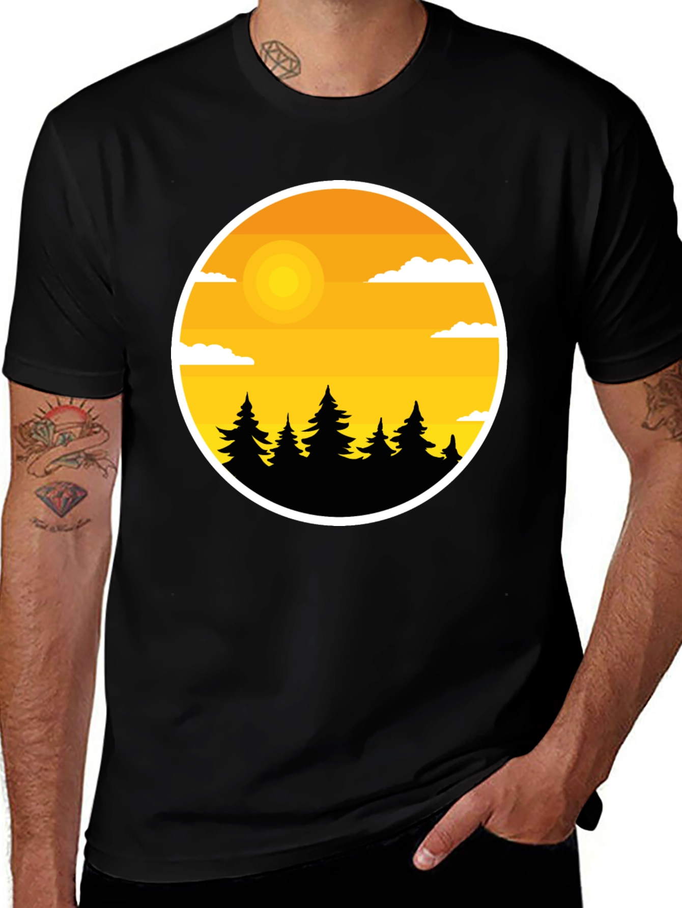 Variant 9 of Nature Landscape Graphic Tee - Black Cotton Blend