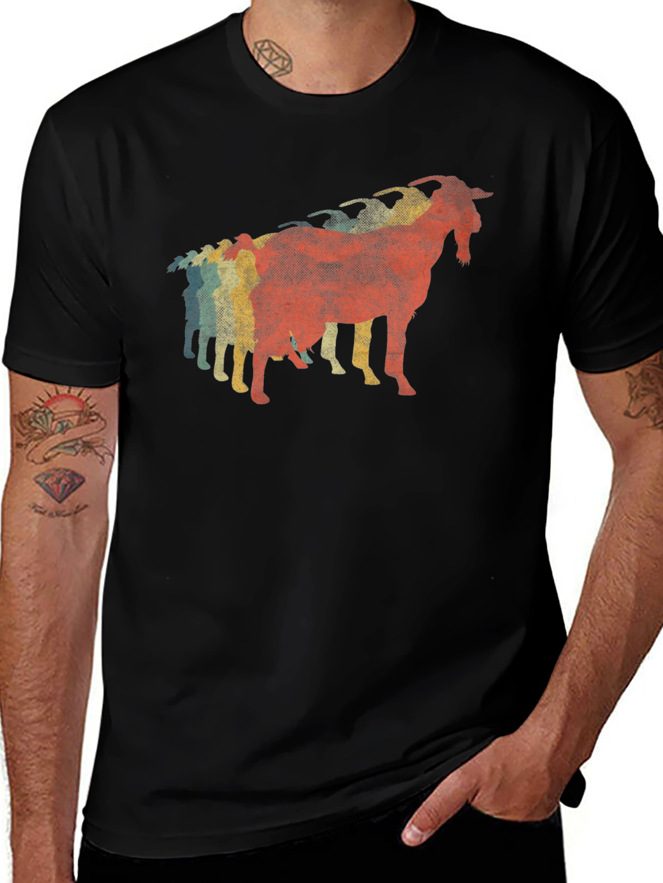 Variant 14 of Retro Goat T-Shirt - Black Cotton Graphic Tee