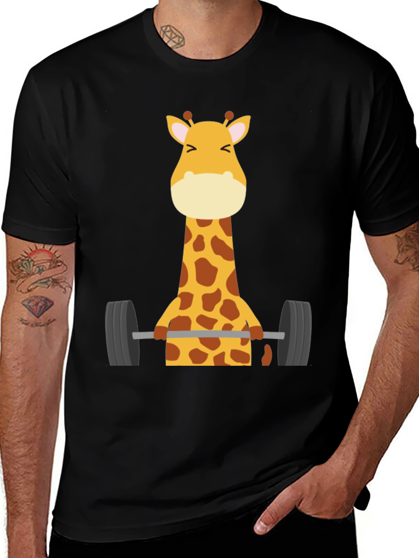 Variant 25 of Giraffe Lifting Weights Graphic T-Shirt - Black