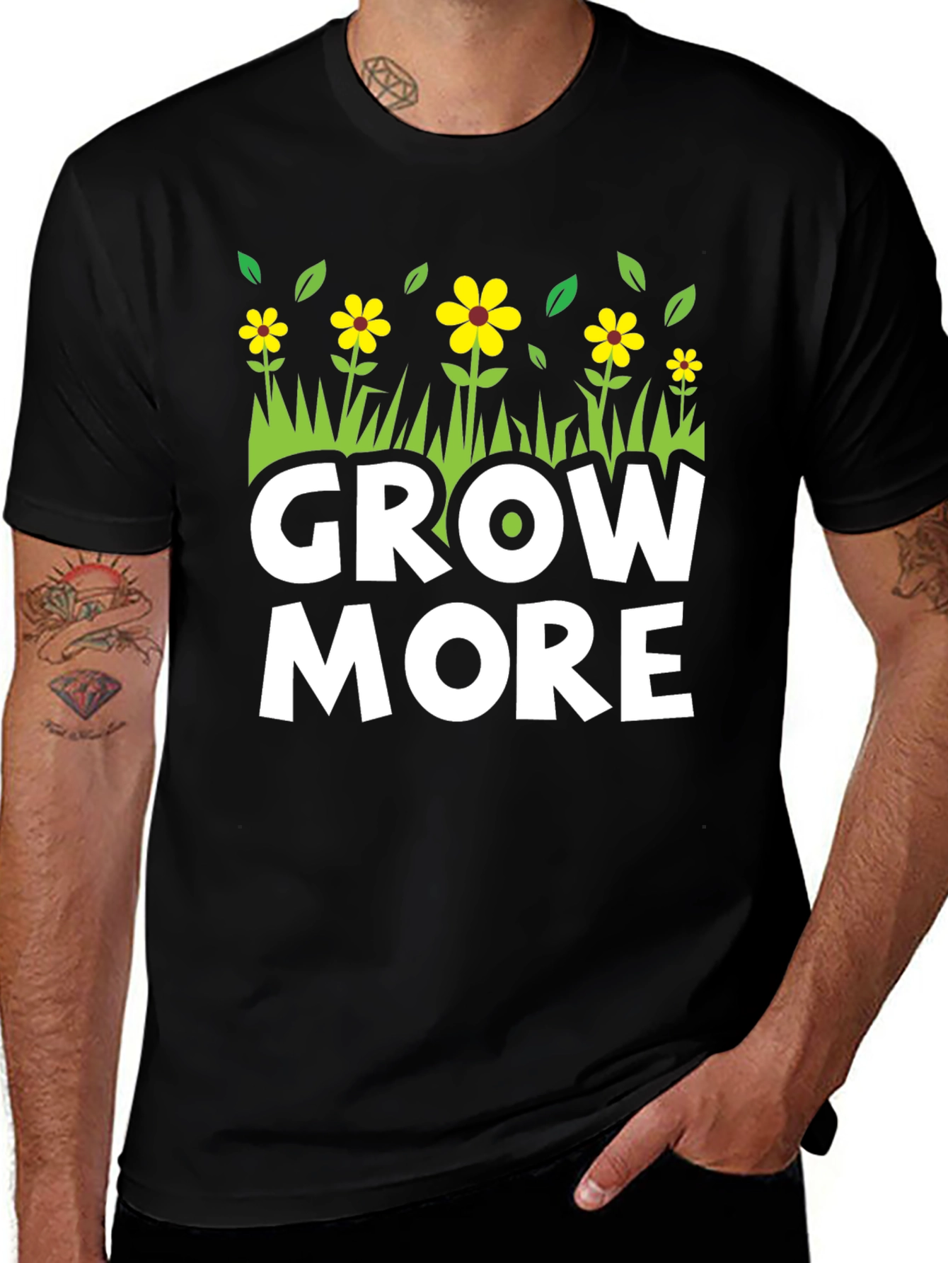 Grow More Graphic Tee - Black Cotton T-Shirt