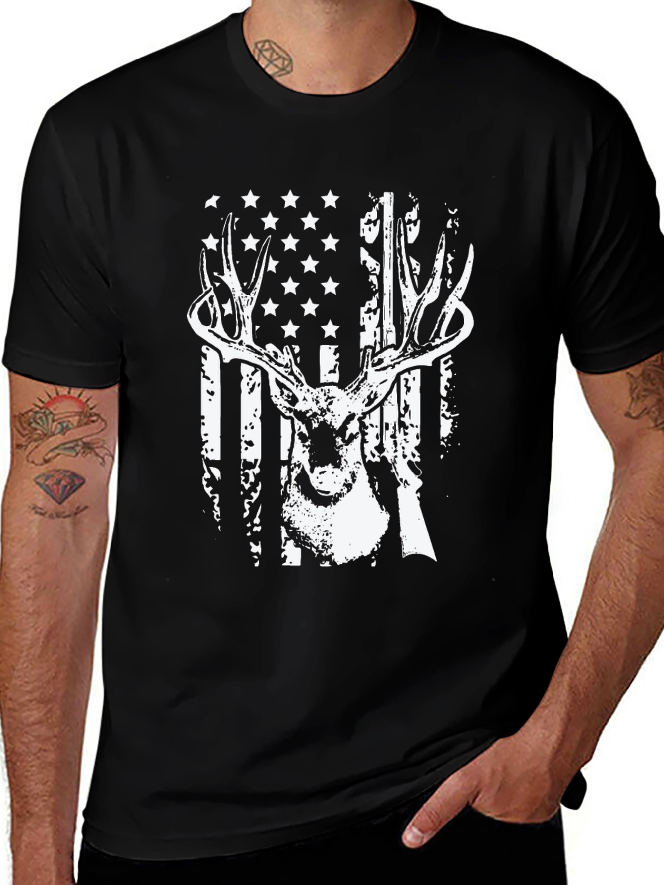 Variant 14 of American Flag Deer Hunting T-Shirt