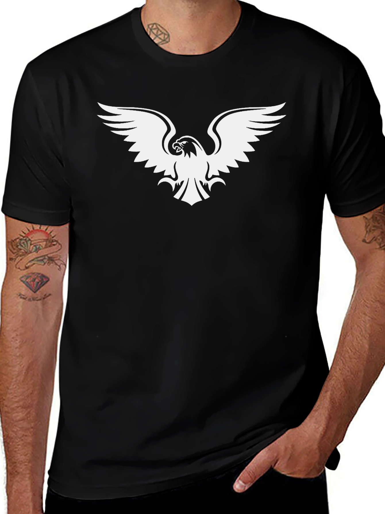 Variant 6 of Black T-Shirt with White Eagle Graphic Print