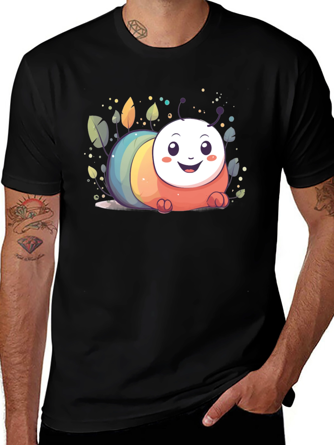 Variant 5 of Cute Caterpillar Graphic Tee - Unisex Black T-Shirt