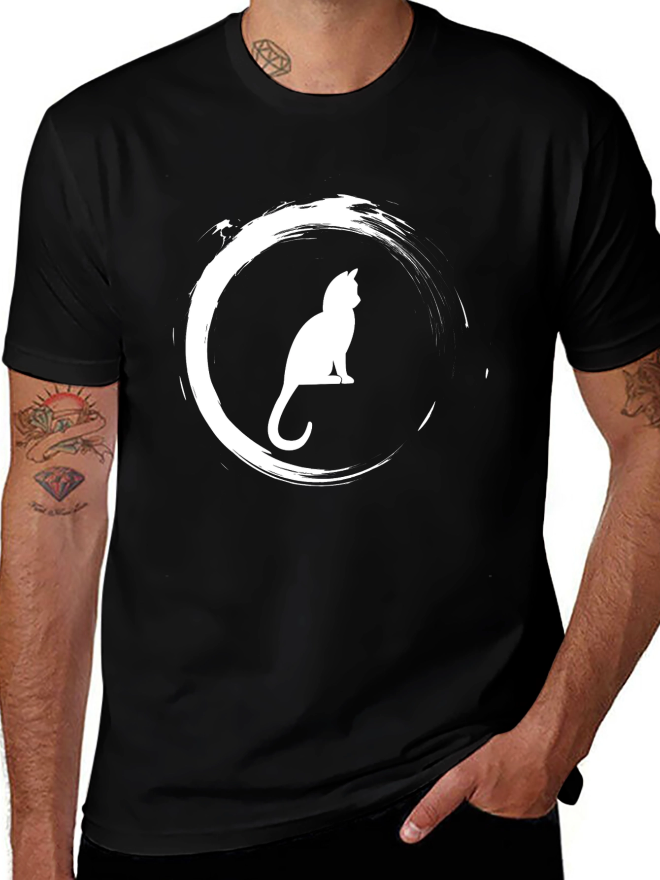 Variant 10 of Zen Cat Graphic Tee - Black Cotton Blend T-Shirt