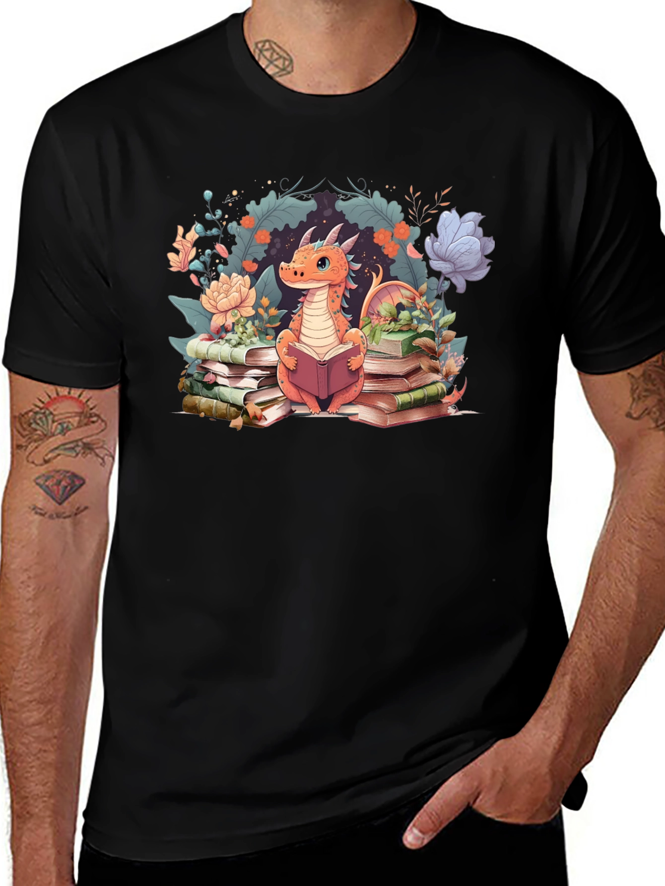 Variant 15 of Dragon Reading Black T-Shirt