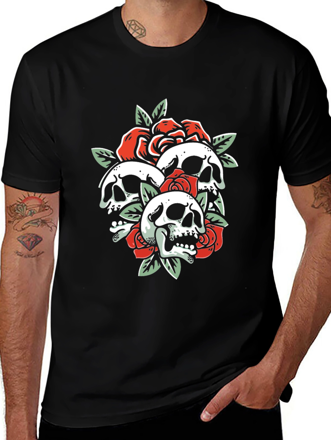 Variant 9 of Skull & Roses Graphic Tee - Black T-Shirt