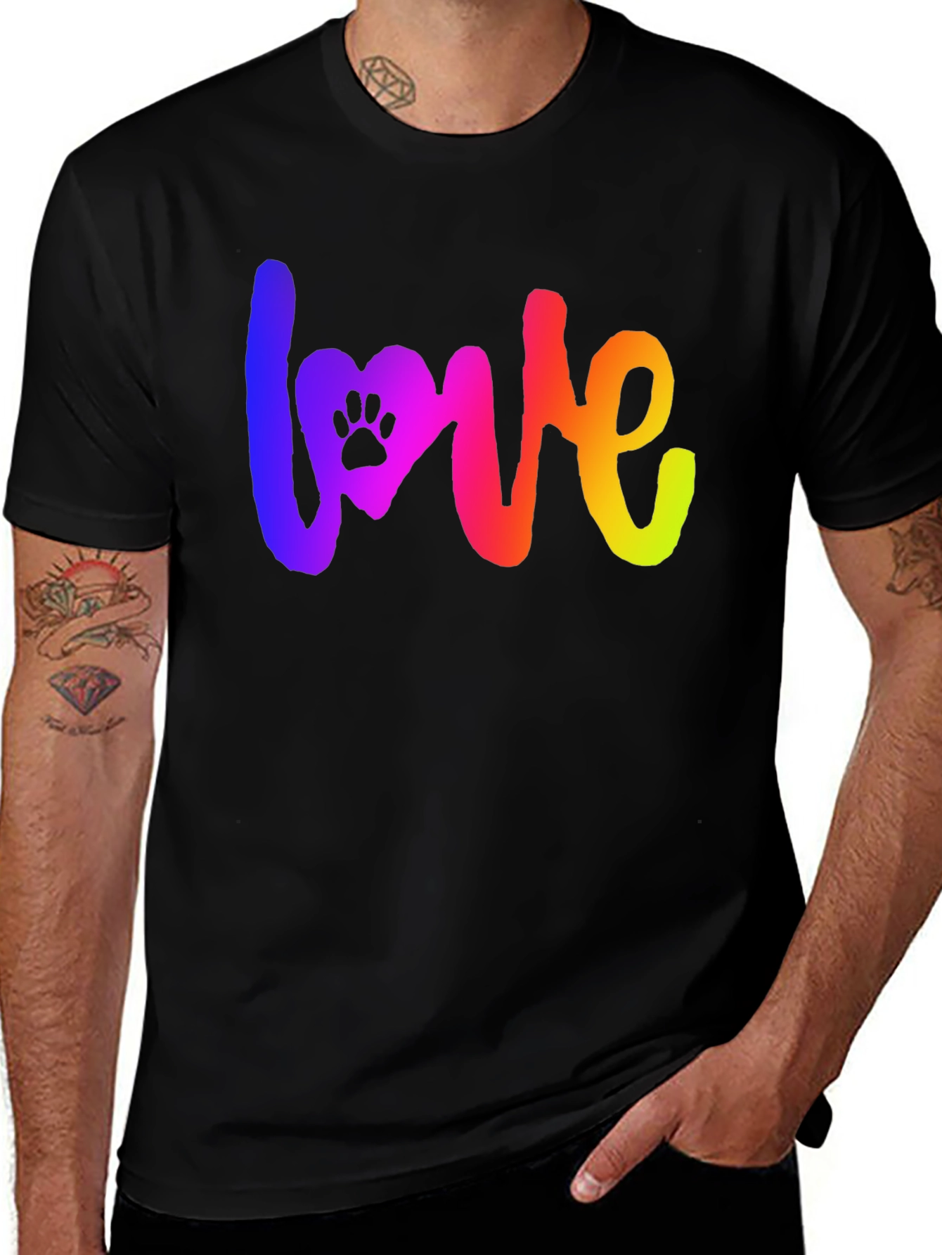 Variant 14 of Love Paw Print Graphic Tee - Rainbow Design