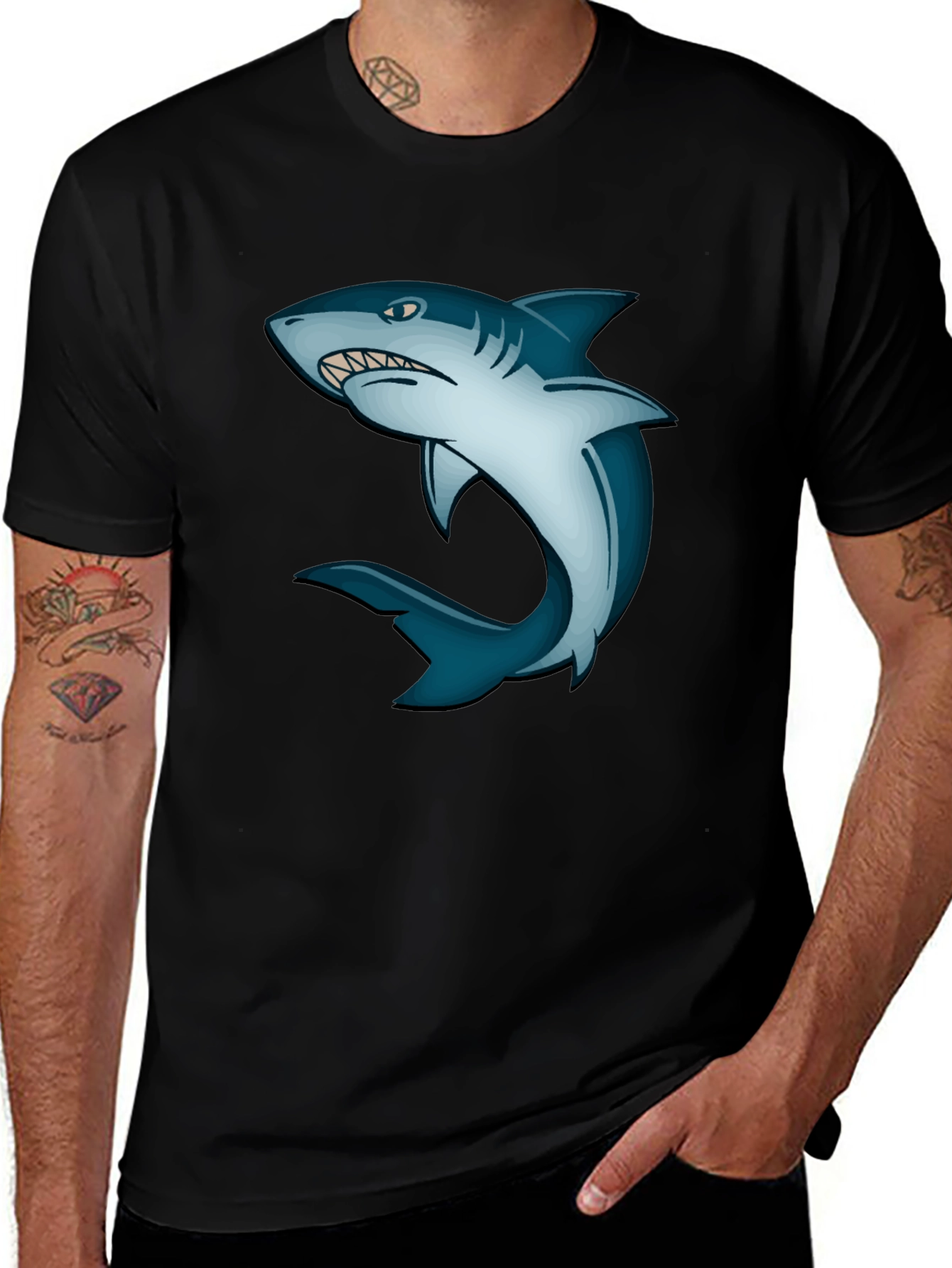 Shark Graphic T-Shirt - Men's Black Tee