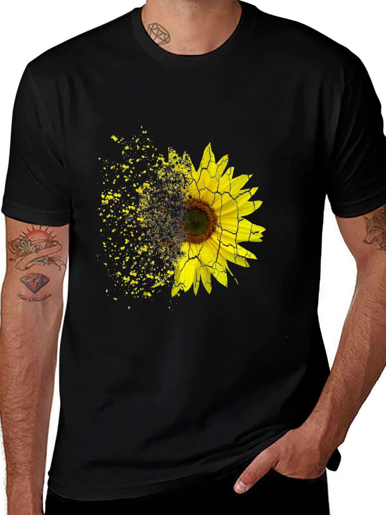 Variant 5 of Sunflower Shatter Print Black T-Shirt