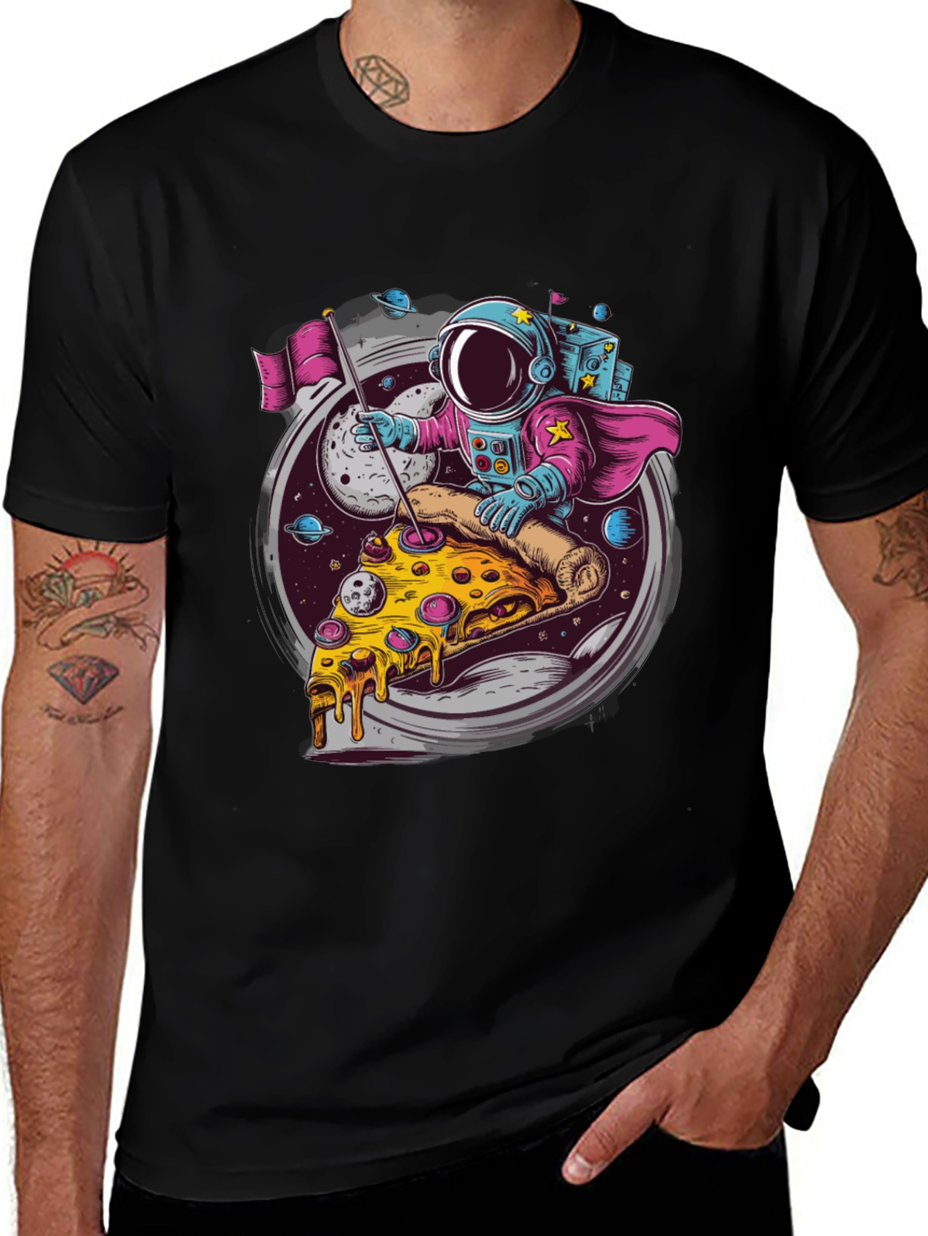 Variant 17 of Astronaut Pizza Rider Black T-Shirt