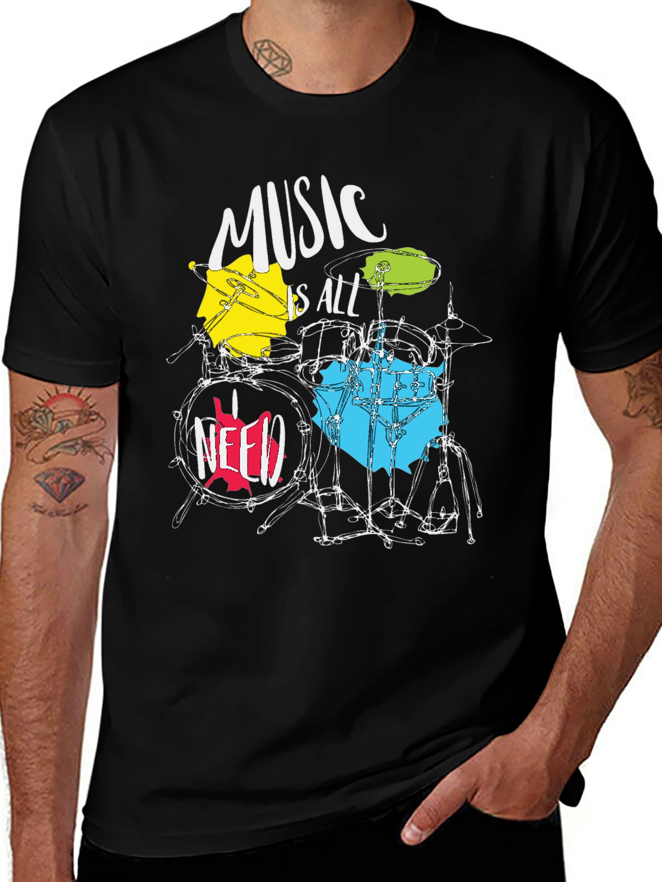 Music is All I Need - Drum Kit Graphic T-Shirt