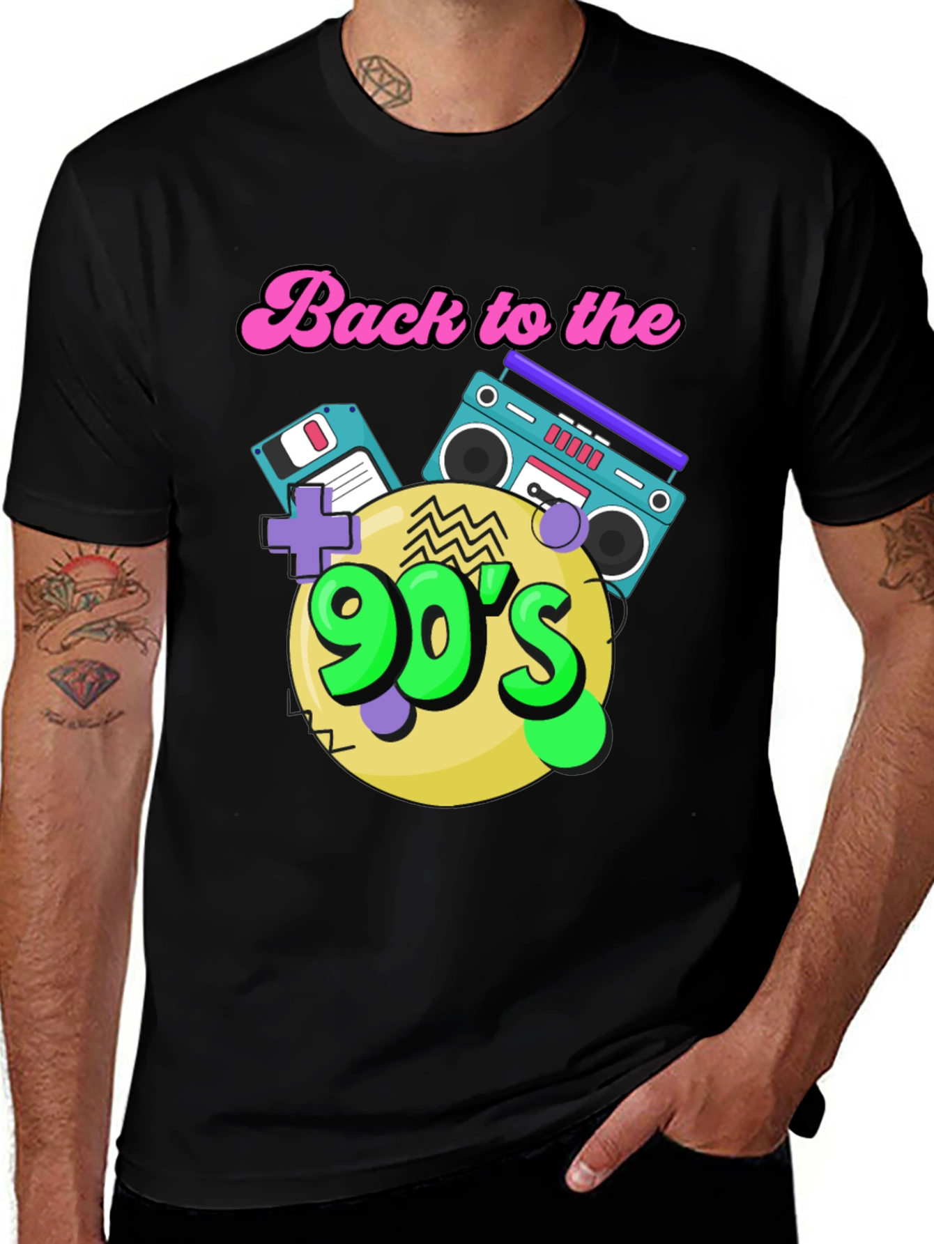 Variant 26 of Back to the 90s T-Shirt, Retro Boombox & Floppy Disk Design