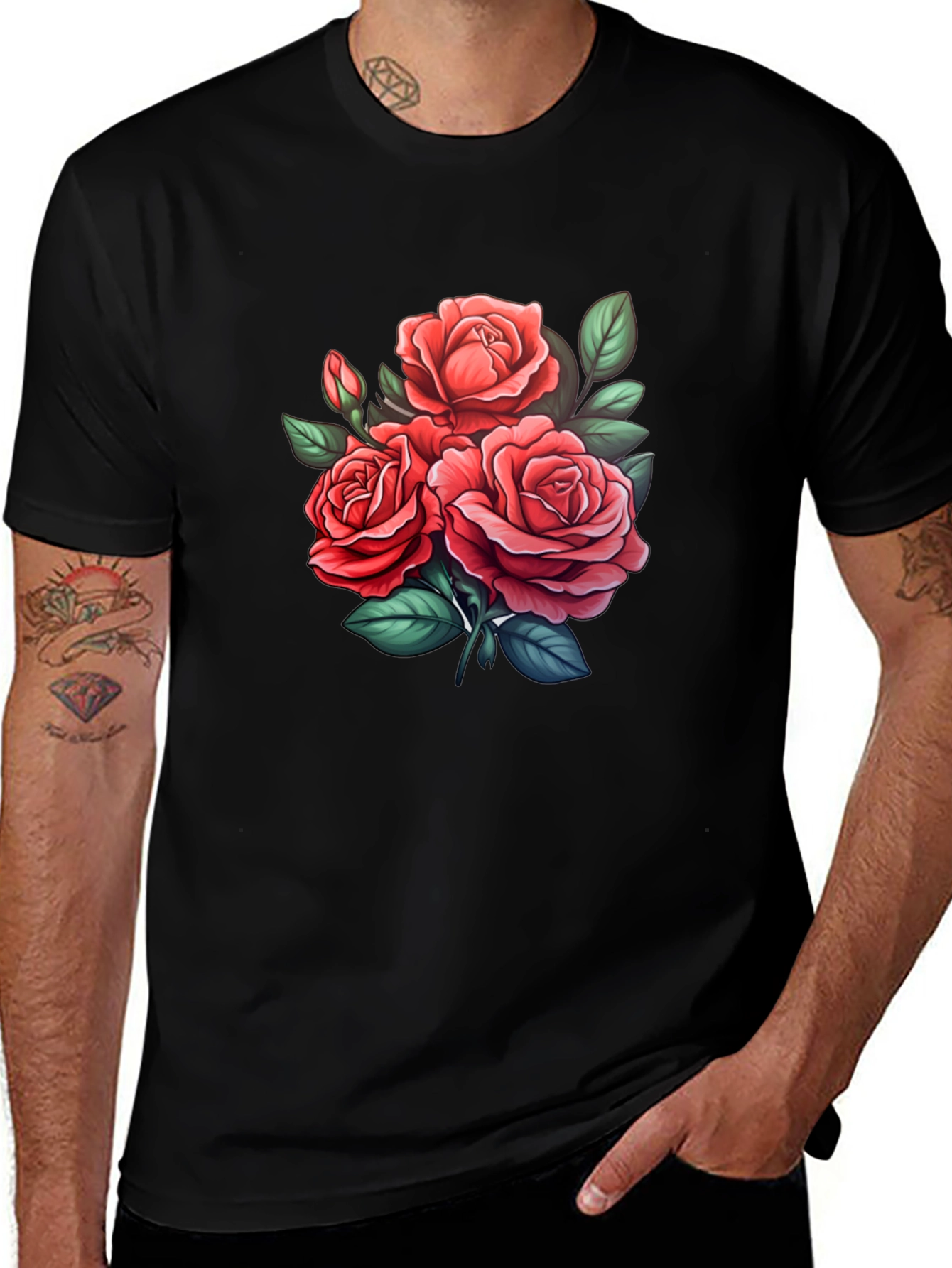 Variant 16 of Floral Roses Graphic Black T-Shirt