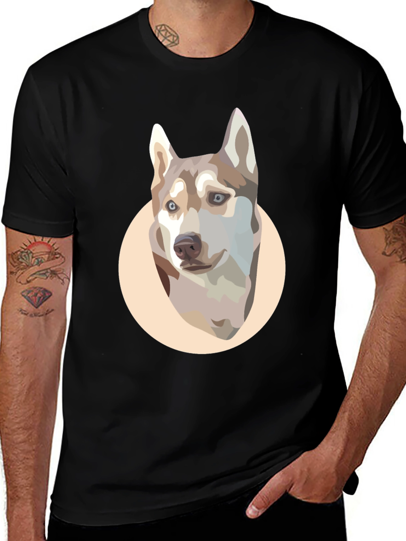 Variant 18 of Dog Graphic T-Shirt - Husky Design, Black Tee