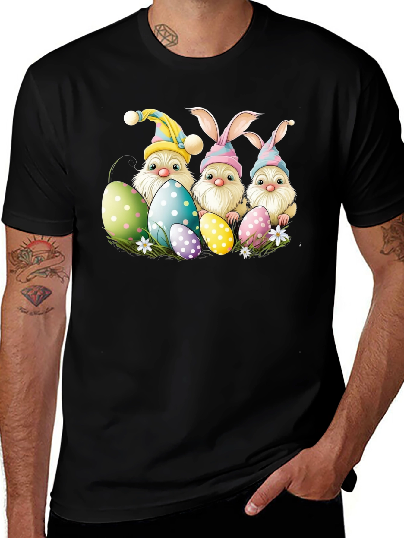 Easter Gnomes Black T-Shirt