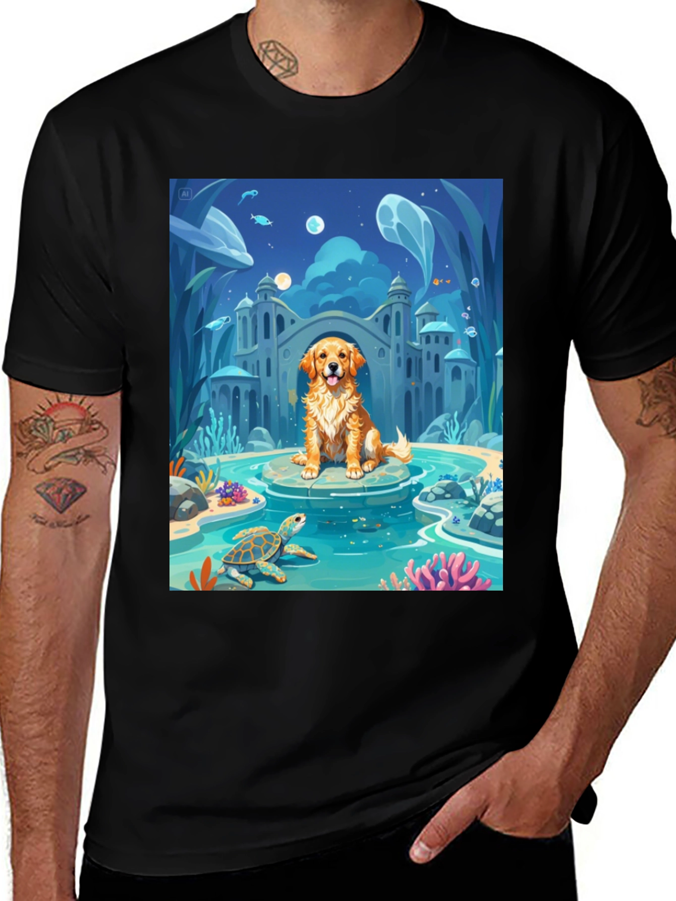 Variant 25 of Underwater Dog Cartoon Graphic Tee