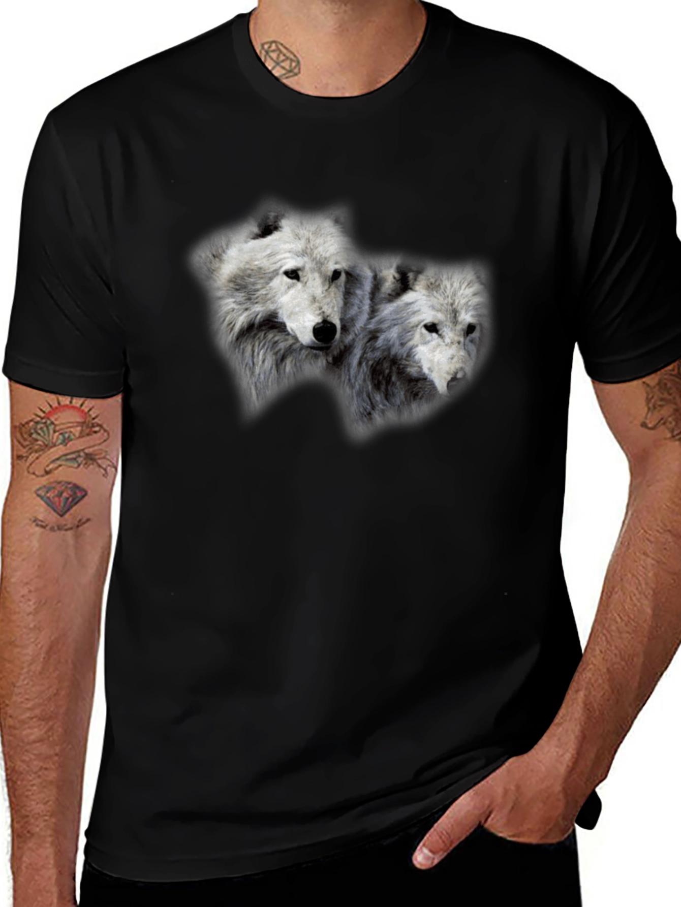 Variant 3 of Wolf Pack Graphic Print Black T-Shirt