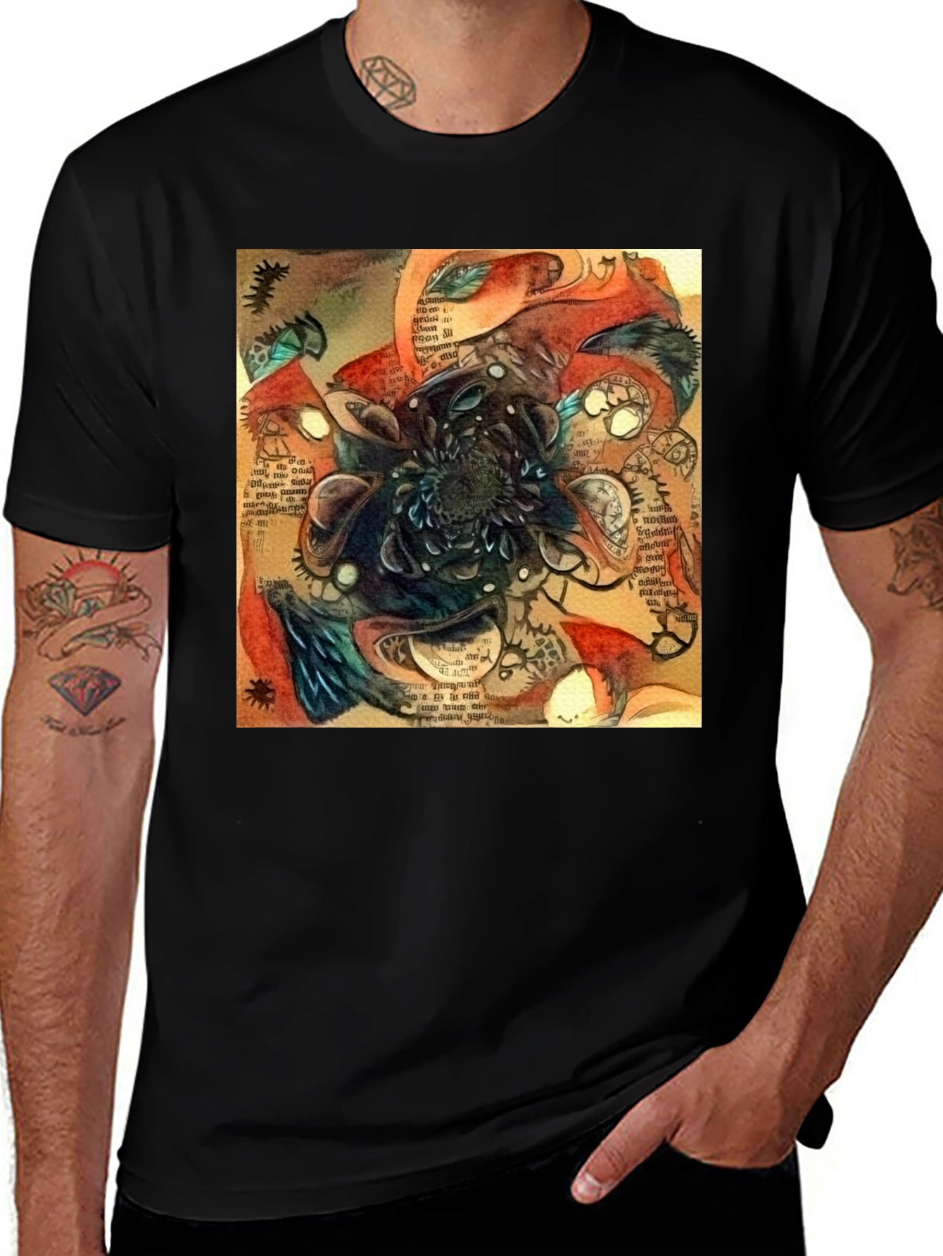 Variant 12 of Abstract Time Blossom Black T-Shirt