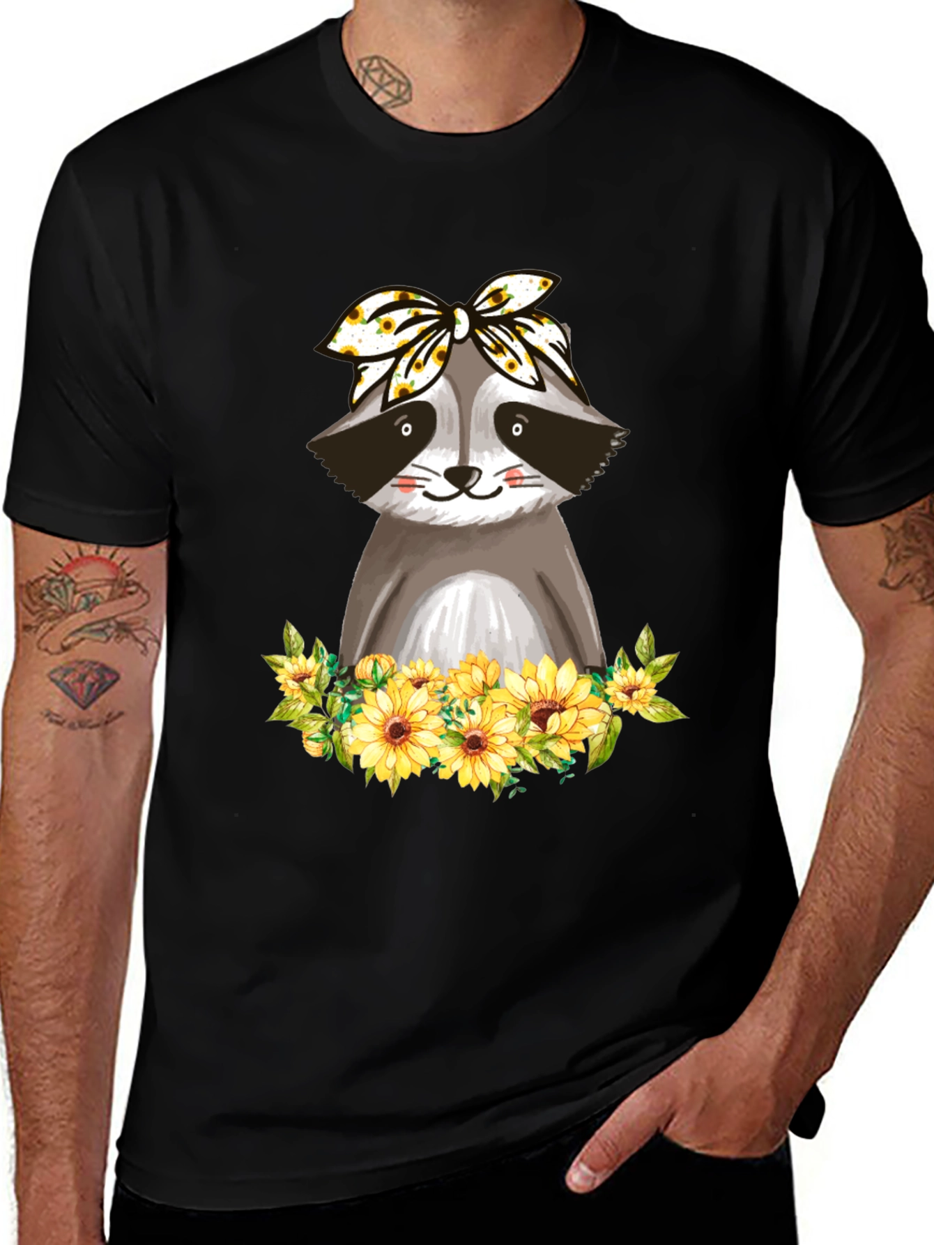 Variant 22 of Raccoon Sunflower T-Shirt - Cute Animal Graphic Tee