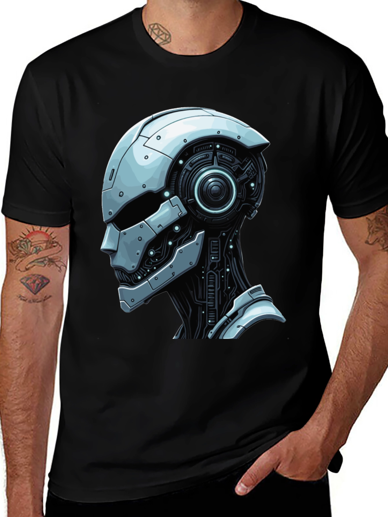 Variant 21 of Cybernetic Head Graphic Tee - Futuristic Style