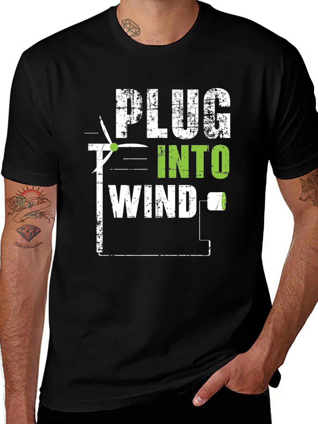 Plug Into Wind Black Graphic T-Shirt