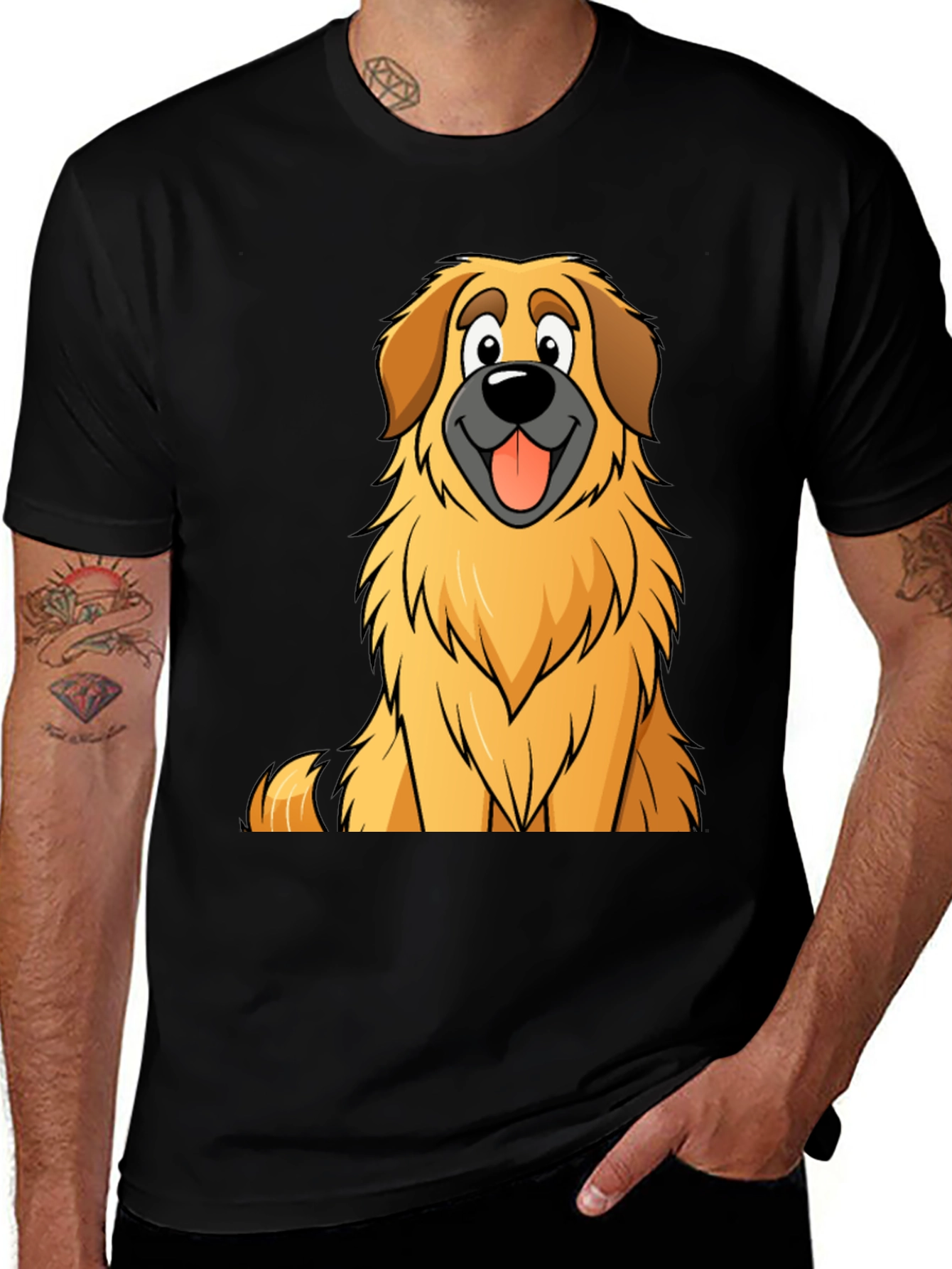 Variant 17 of Cartoon Dog Graphic Tee - Men's Black T-Shirt