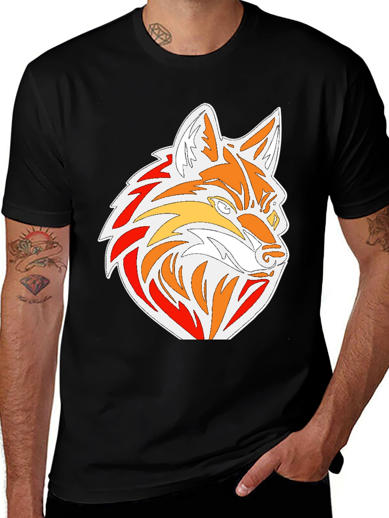 Cool Graphic Fox Head Black T-Shirt
