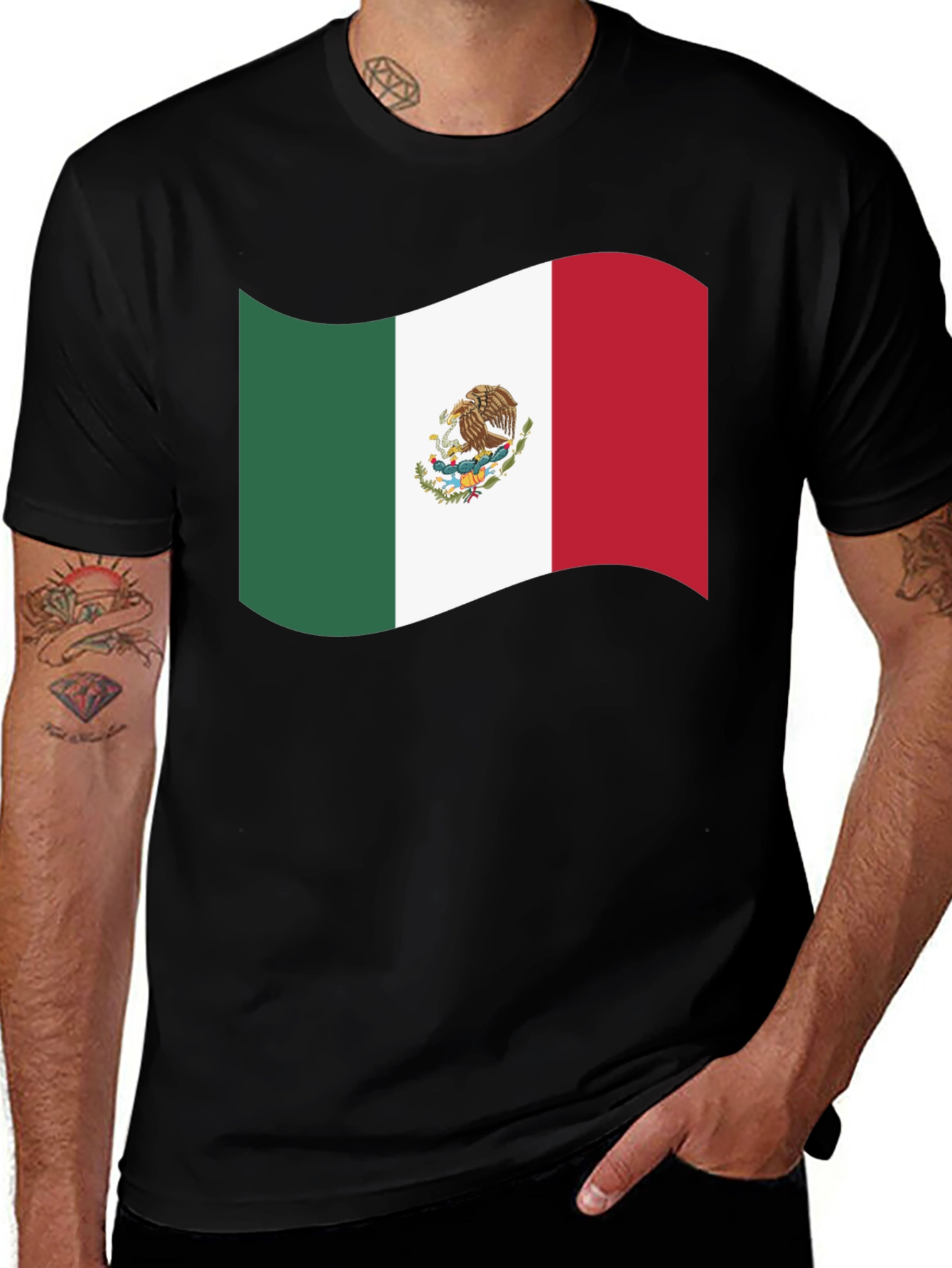Variant 9 of Mexico Flag Graphic T-Shirt - Black Crew Neck Tee