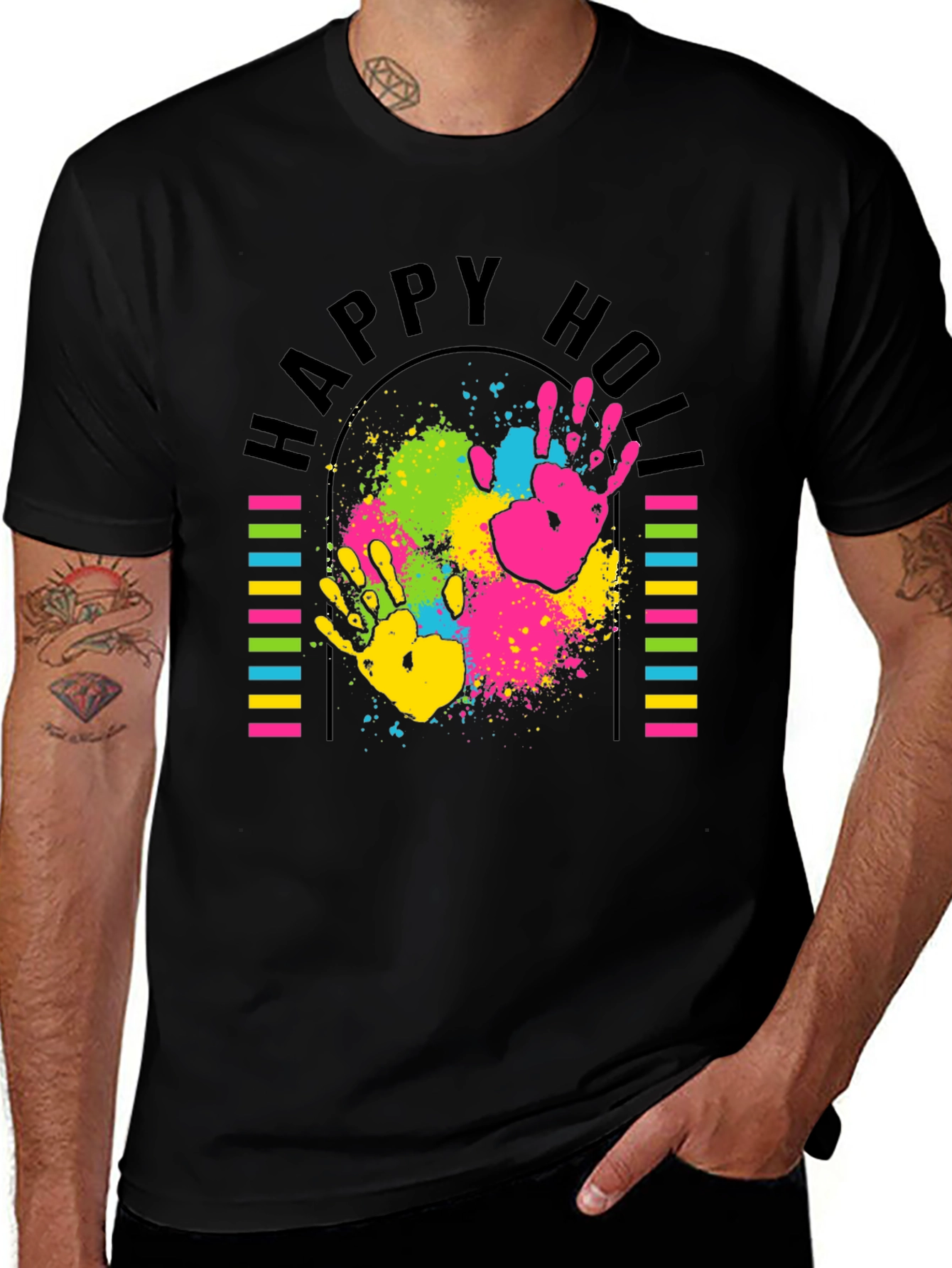 Variant 10 of Happy Holi T-Shirt - Colorful Handprint Design