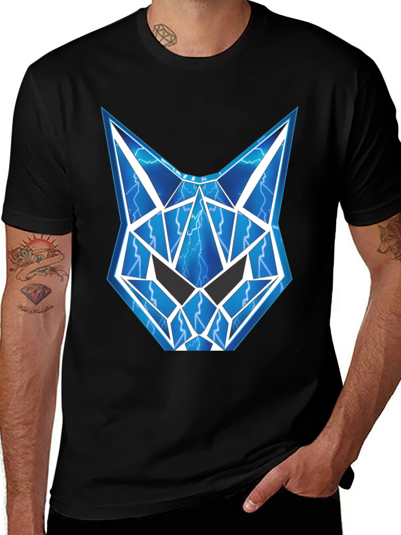Variant 8 of Electric Blue Geometric Cat T-Shirt
