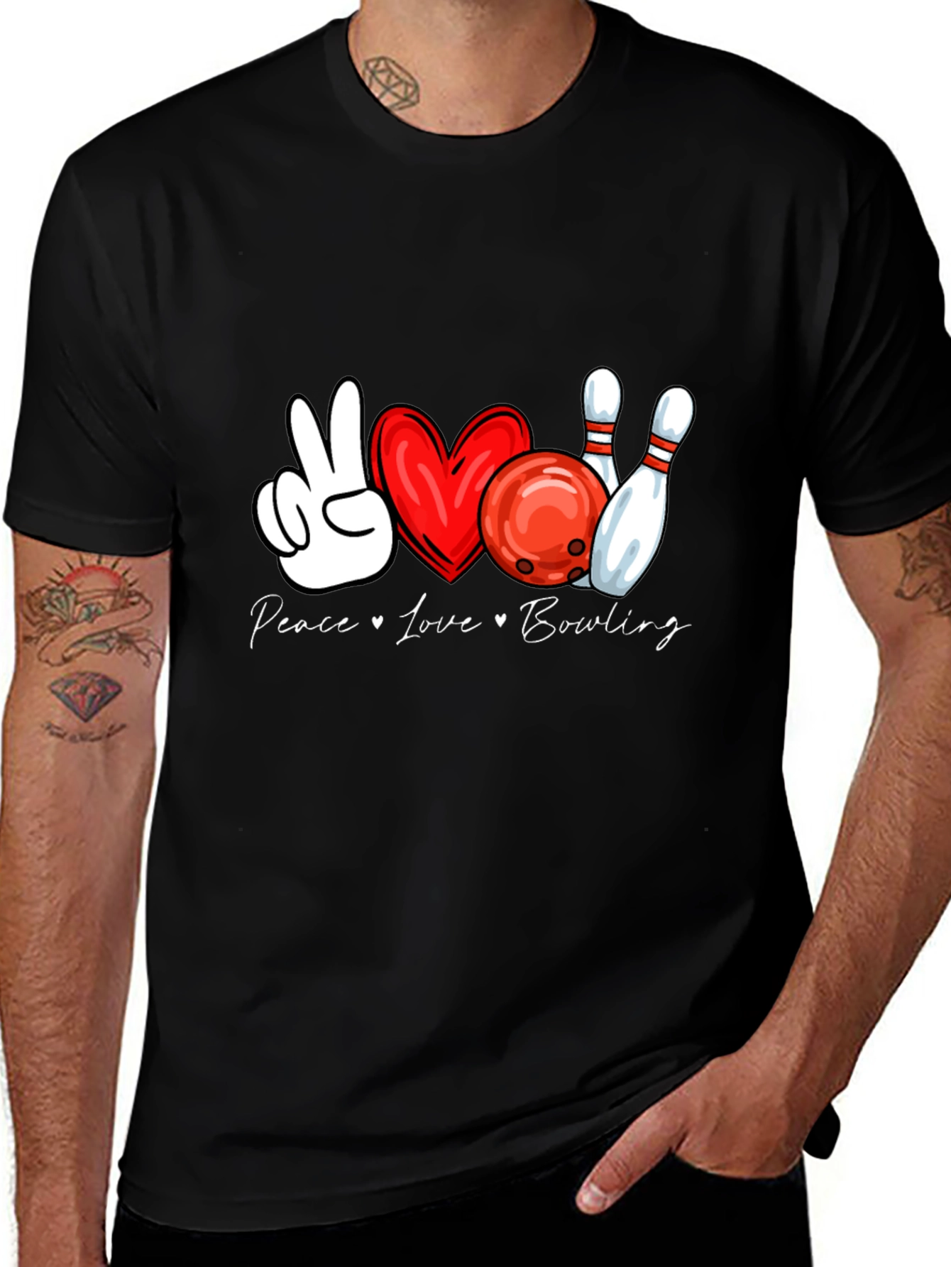Variant 18 of Peace Love Bowling Graphic T-Shirt