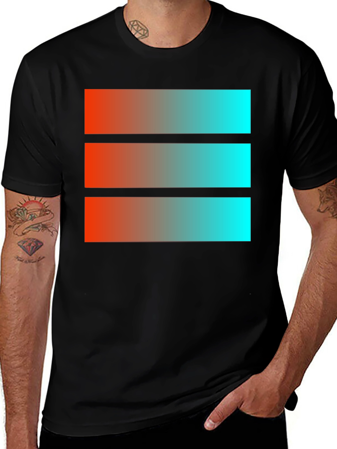 Variant 25 of Gradient Stripe Graphic Tee - Stylish Black T-Shirt