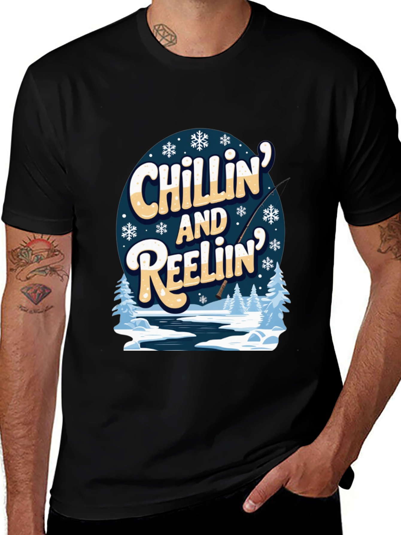 Chillin' and Reelin' Winter Fishing Graphic T-Shirt