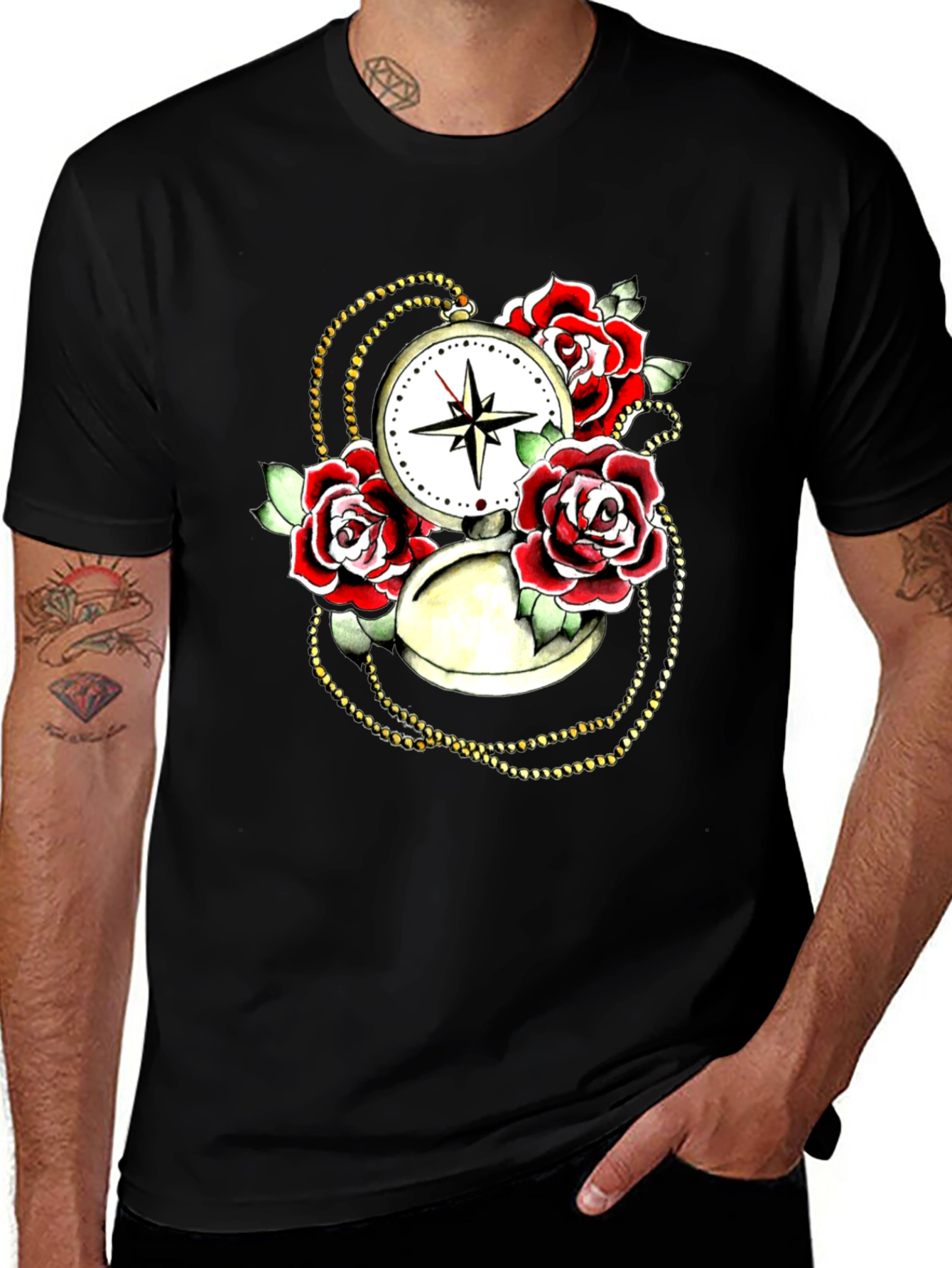 Variant 18 of Rose Compass Graphic Black T-Shirt