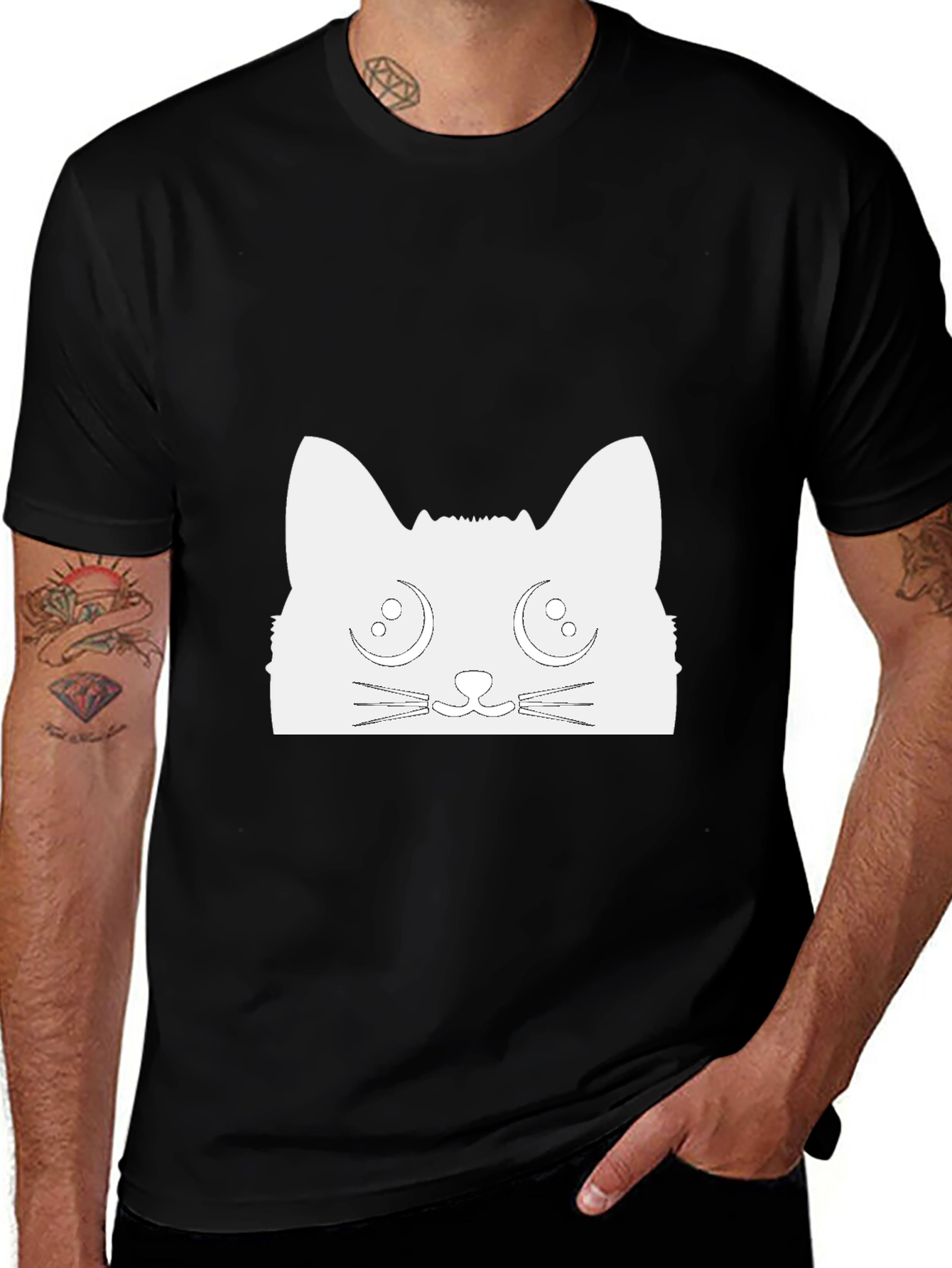 Variant 9 of Cute Cat Graphic Tee - Black Cotton T-Shirt