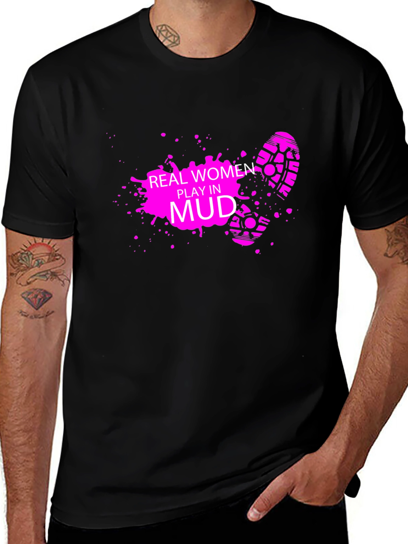 Variant 16 of Real Women Play in Mud Black T-Shirt