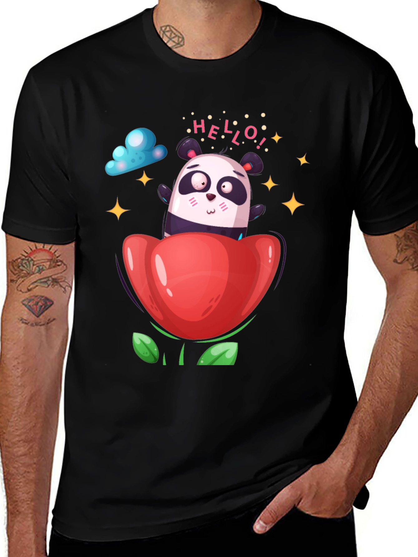Variant 15 of Panda in Flower T-Shirt - Cute Cartoon Design
