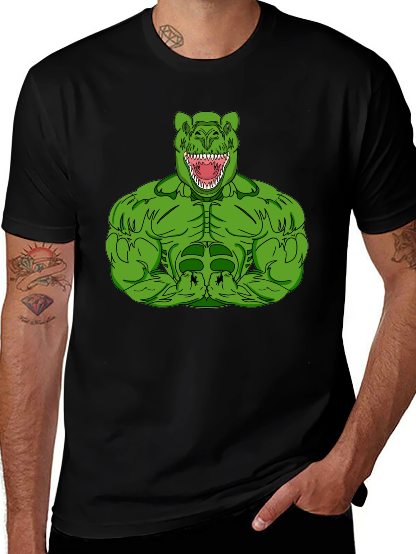Variant 11 of Dino Hulk Black T-Shirt - Graphic Tee for Men